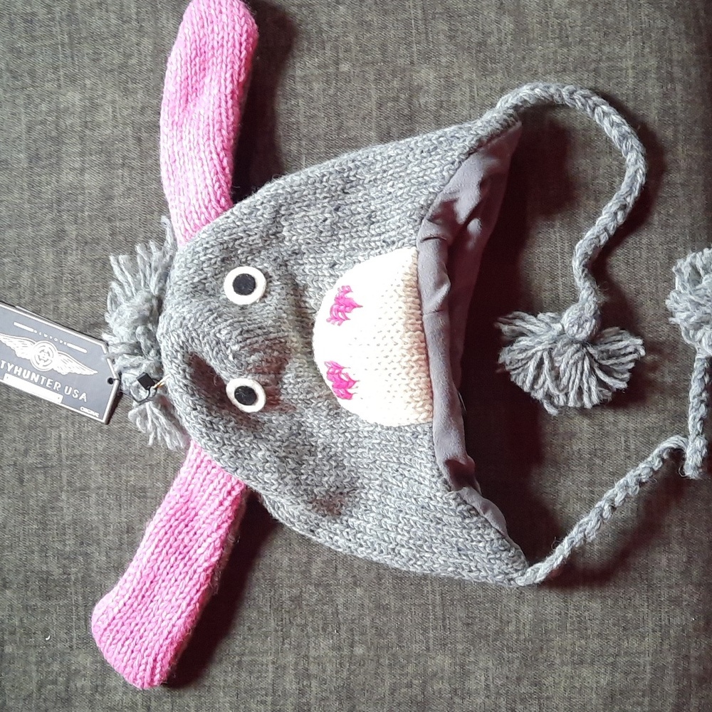 Donkey Wool Knit Hat Ear Flap Braided Ties Youth Teen Tween NWT Cute Headwear